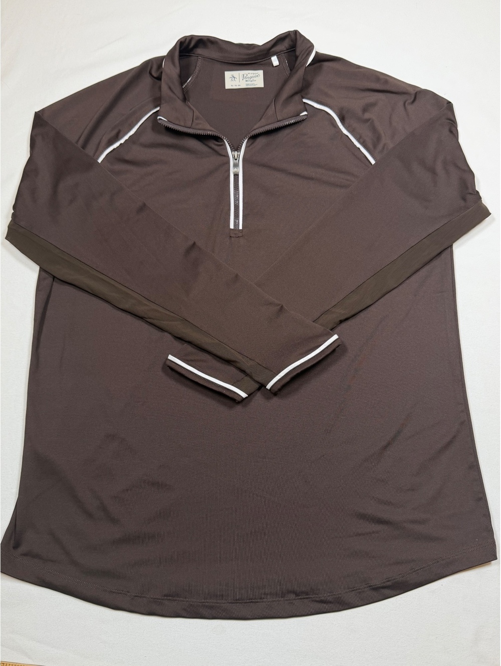 Original Penguin Men's Brown Long Sleeve Pullover with Half Zip